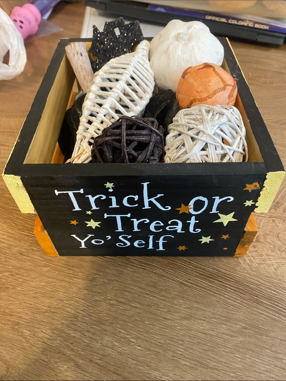 Halloween Decorative Wooden Crate - Black & Orange
